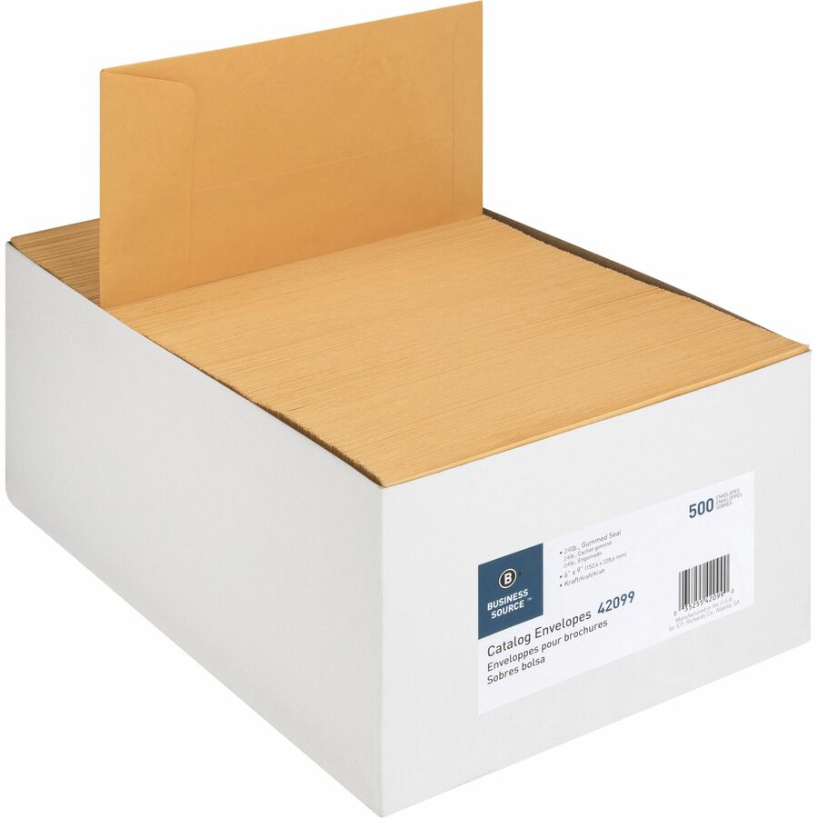 Image of Business Source Catalog Envelopes, 24 lb, 6"x9", 500/BX, Kraft
