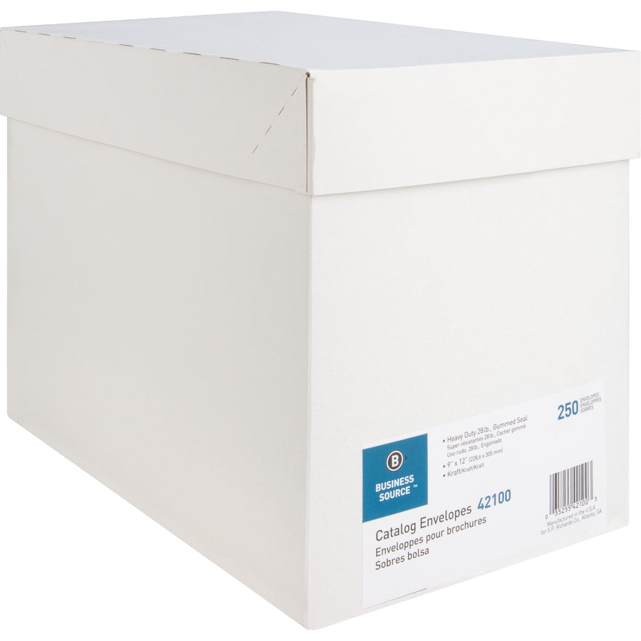 Image of Business Source Catalog Envelopes, Plain, 9"x12", 250/BX, Kraft