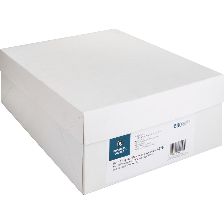 Image of Business Source Business Envelopes,24 lb.,No. 10,4-1/8"x9-1/2",500/BX,WE