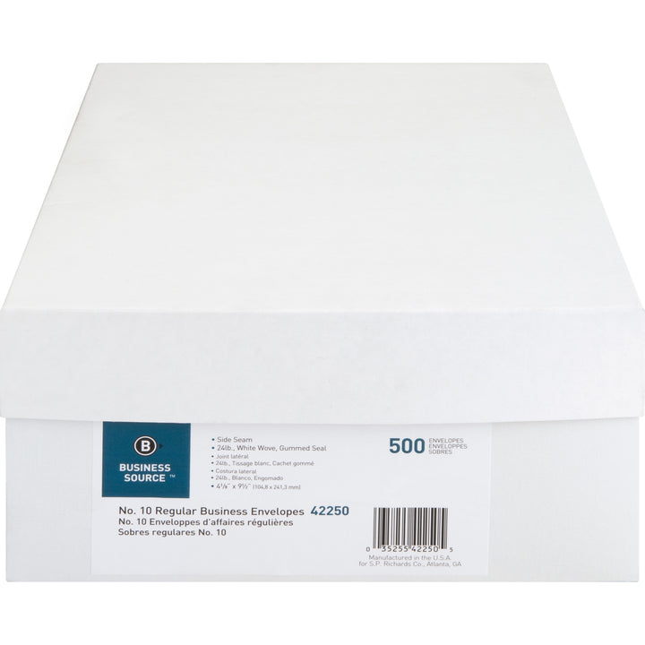 Image of Business Source Business Envelopes,24 lb.,No. 10,4-1/8"x9-1/2",500/BX,WE