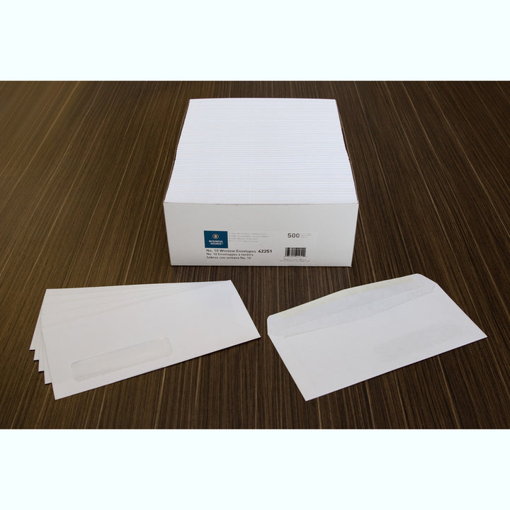 Image of Business Source Window Envelopes,No 10.,Side Seam,4-1/8"x9-1/2",500/BX,White