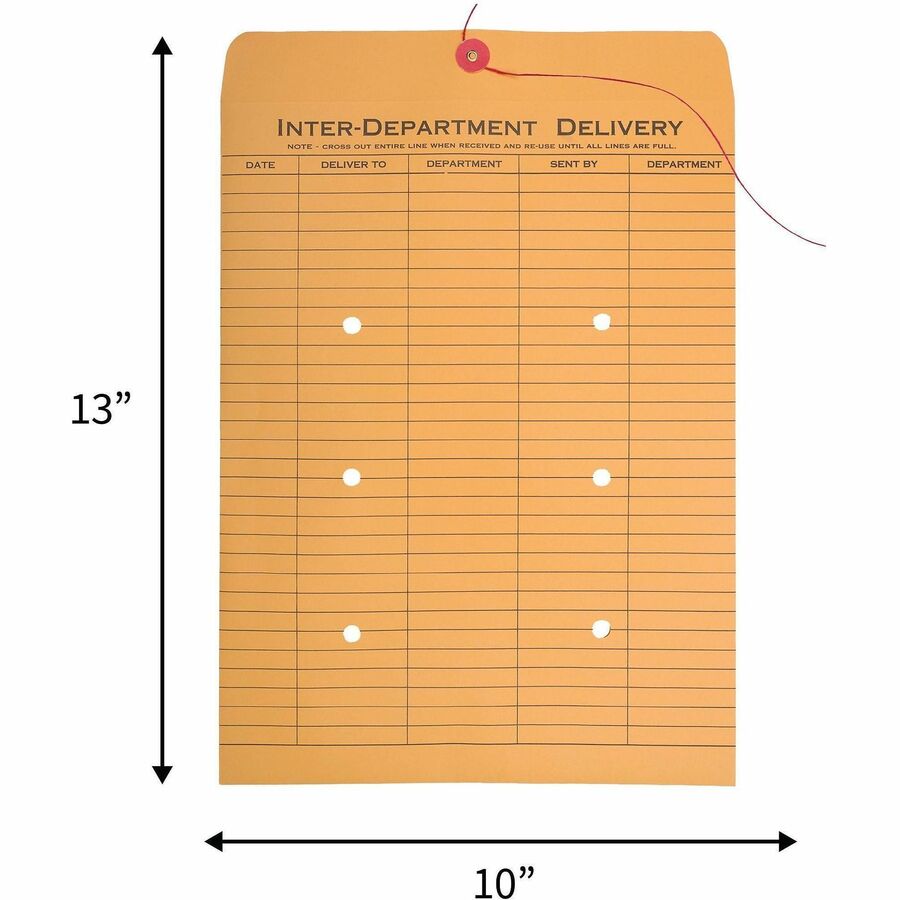 Image of Business Source Inter-Dept.Envelopes, Str/Button Close,10"x13",100/BX,Kraft