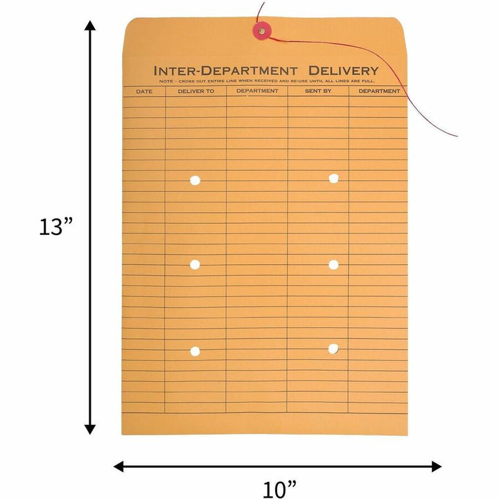 Image of Business Source Inter-Dept.Envelopes, Str/Button Close,10"x13",100/BX,Kraft