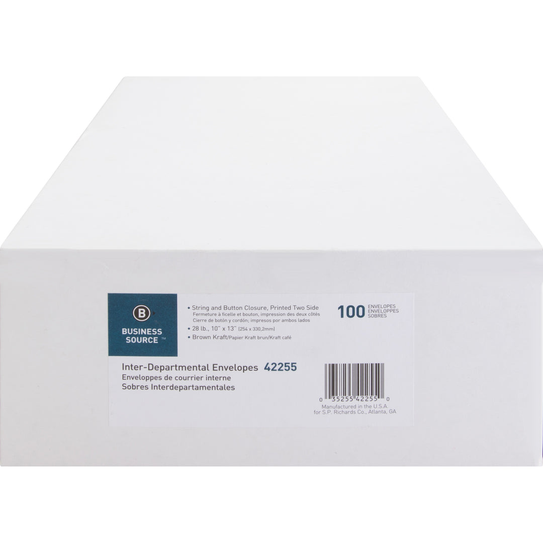 Image of Business Source Inter-Dept.Envelopes, Str/Button Close,10"x13",100/BX,Kraft