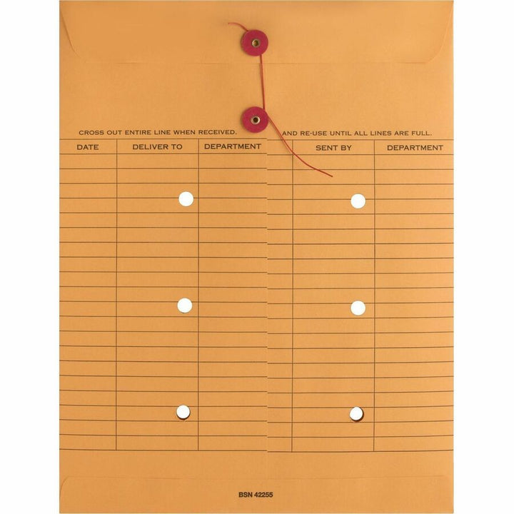 Image of Business Source Inter-Dept.Envelopes, Str/Button Close,10"x13",100/BX,Kraft