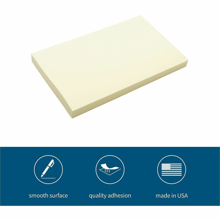 Image of Business Source Adhesive Note Pads, Plain, 3"x5", 100 Sht/PD, 18/PK, Yellow