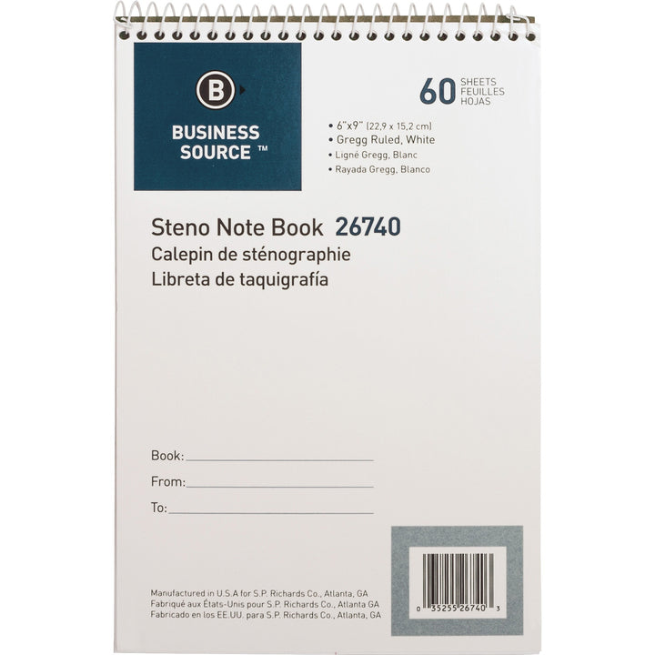 Image of Business Source Steno Notebook,Gregg Ruled,6"x9",60 Sheets,White Paper
