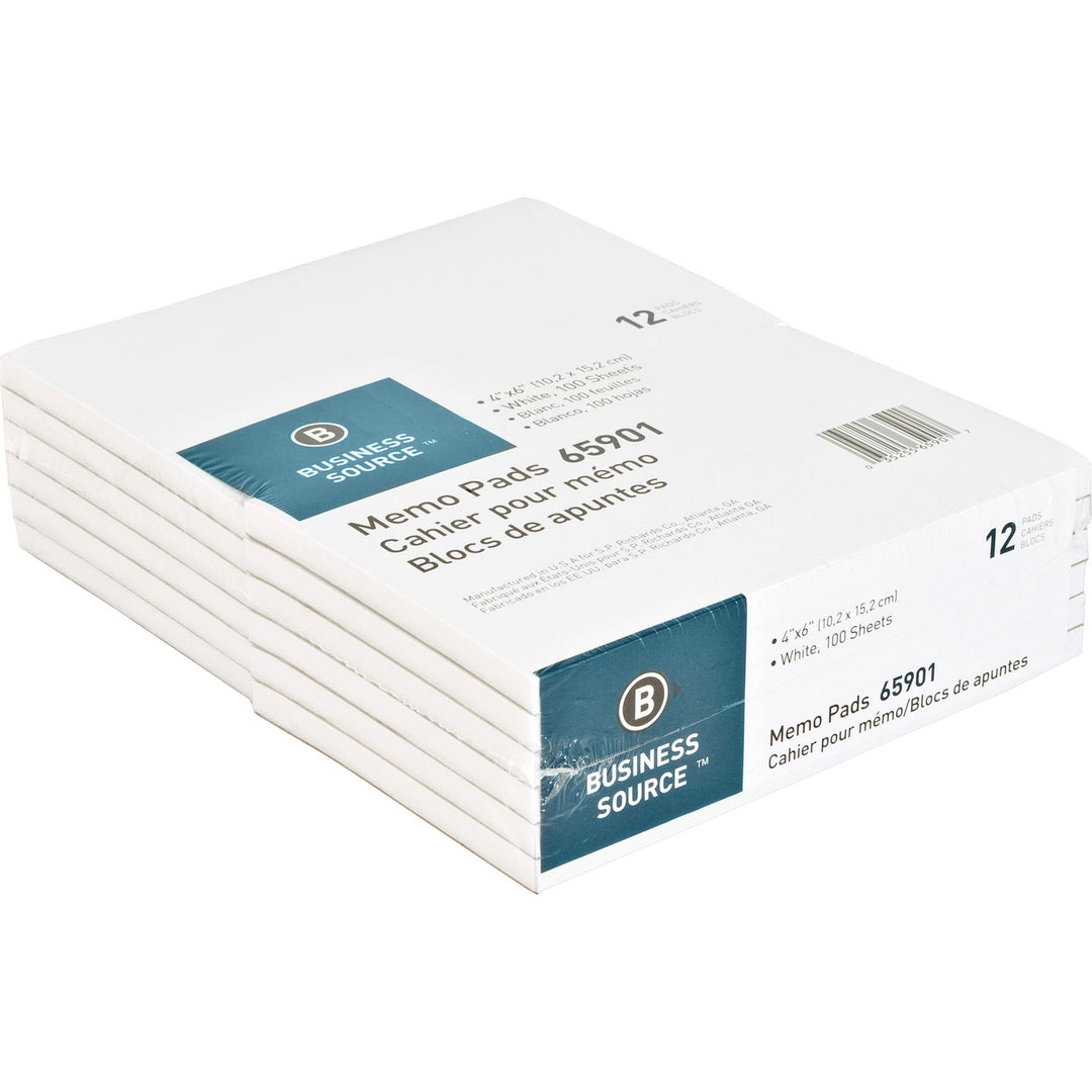 Image of Business Source Memo Pads, Unruled, 15lb., 4"x6", 100 Sheets, 1 DZ, WE