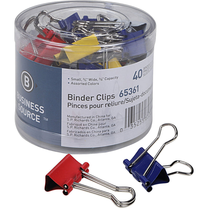 Image of Business Source Binder Clips, Small 3/4"W, 3/8" Capacity, 40/PK, Assorted