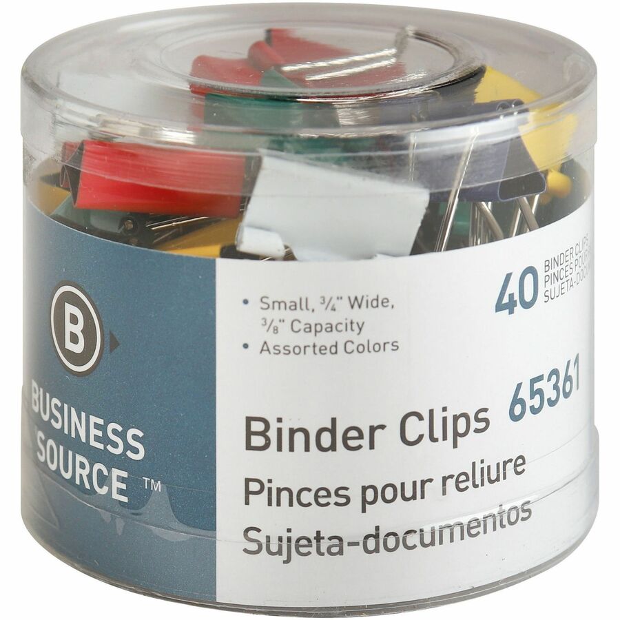 Image of Business Source Binder Clips, Small 3/4"W, 3/8" Capacity, 40/PK, Assorted