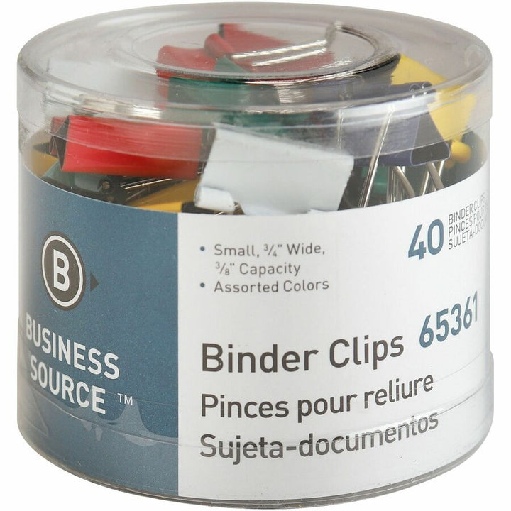Image of Business Source Binder Clips, Small 3/4"W, 3/8" Capacity, 40/PK, Assorted