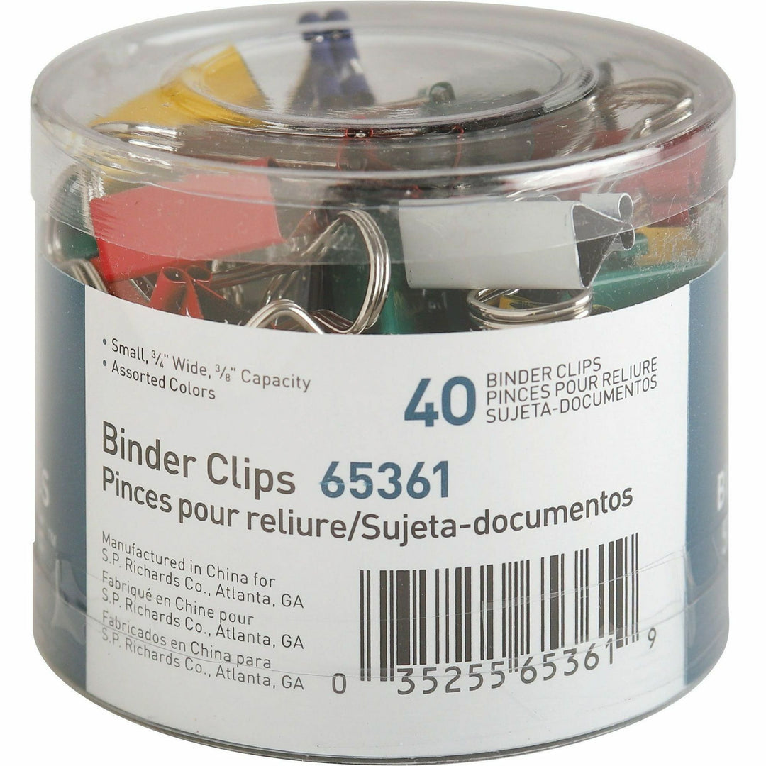 Image of Business Source Binder Clips, Small 3/4"W, 3/8" Capacity, 40/PK, Assorted