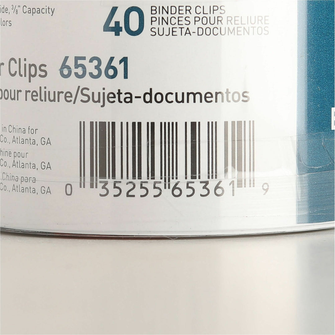 Image of Business Source Binder Clips, Small 3/4"W, 3/8" Capacity, 40/PK, Assorted