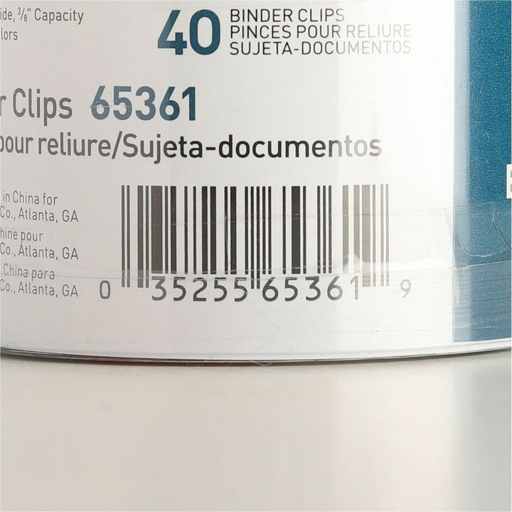Image of Business Source Binder Clips, Small 3/4"W, 3/8" Capacity, 40/PK, Assorted