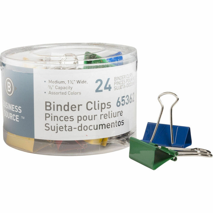 Image of Business Source Binder Clips, Medium 1-1/4"W, 5/8" Capacity, 24/PK, Assorted