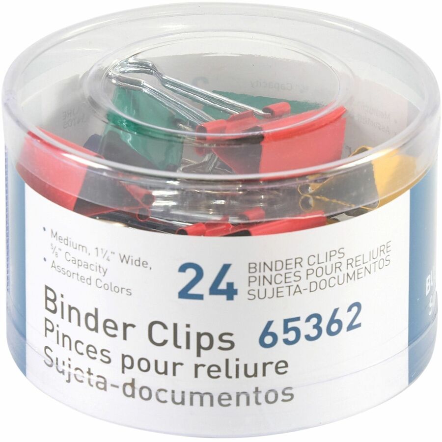 Image of Business Source Binder Clips, Medium 1-1/4"W, 5/8" Capacity, 24/PK, Assorted