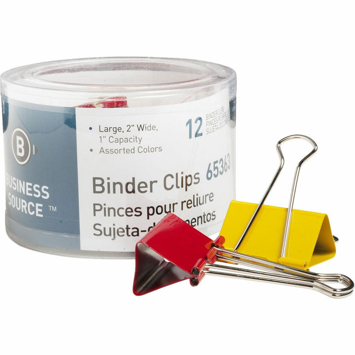 Image of Business Source Binder Clips, Large 2"W, 1" Capacity, 12/PK, Assorted