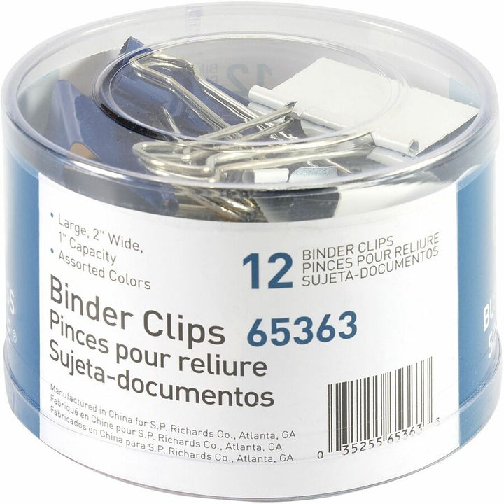 Image of Business Source Binder Clips, Large 2"W, 1" Capacity, 12/PK, Assorted