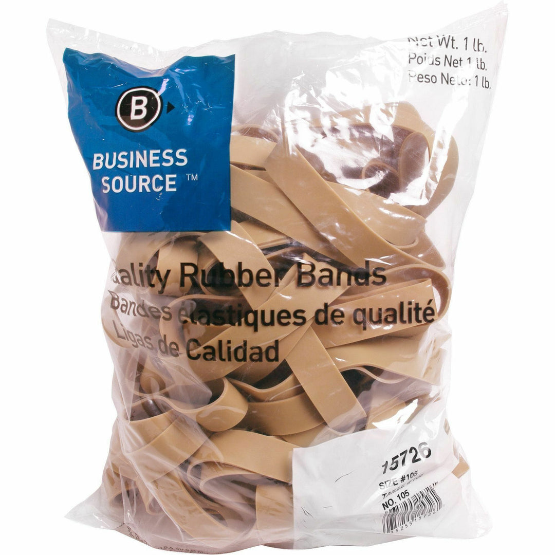 Image of Business Source Rubber Bands,Size 105,1 lb./BG,5"x5/8",Natural Crepe