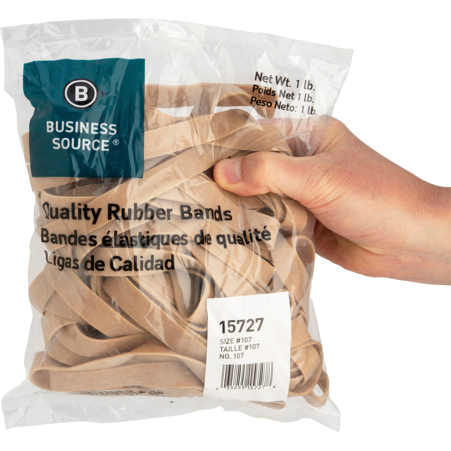 Image of Business Source Rubber Bands,Size 107,1 lb./BG,7"x5/8",40/PK,Natural Crepe