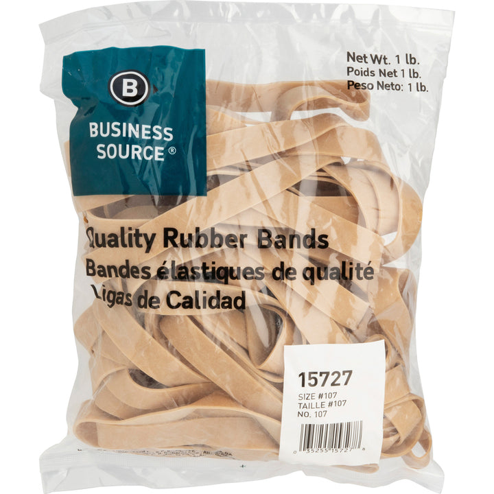 Image of Business Source Rubber Bands,Size 107,1 lb./BG,7"x5/8",40/PK,Natural Crepe