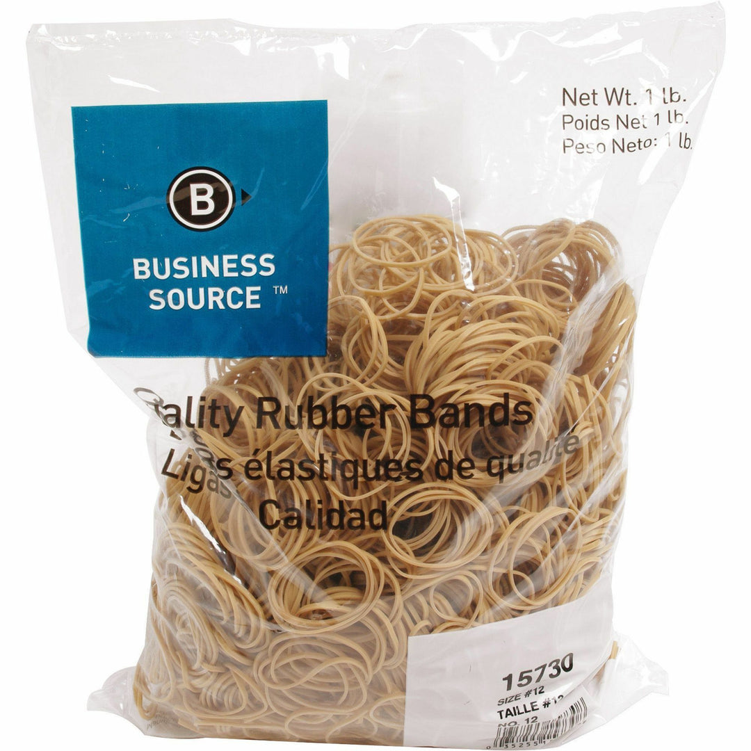 Image of Business Source Rubber Bands,Size 12,1 lb./BG,1-3/4"x1/16",Natural Crepe