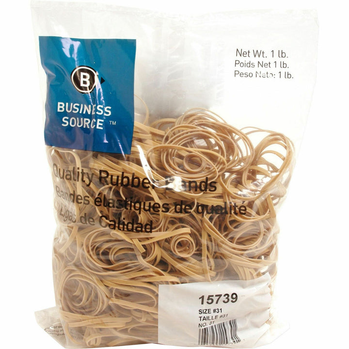 Image of Business Source Rubber Bands,Size 31,1 lb./BG,2-1/2"x1/8",Natural Crepe
