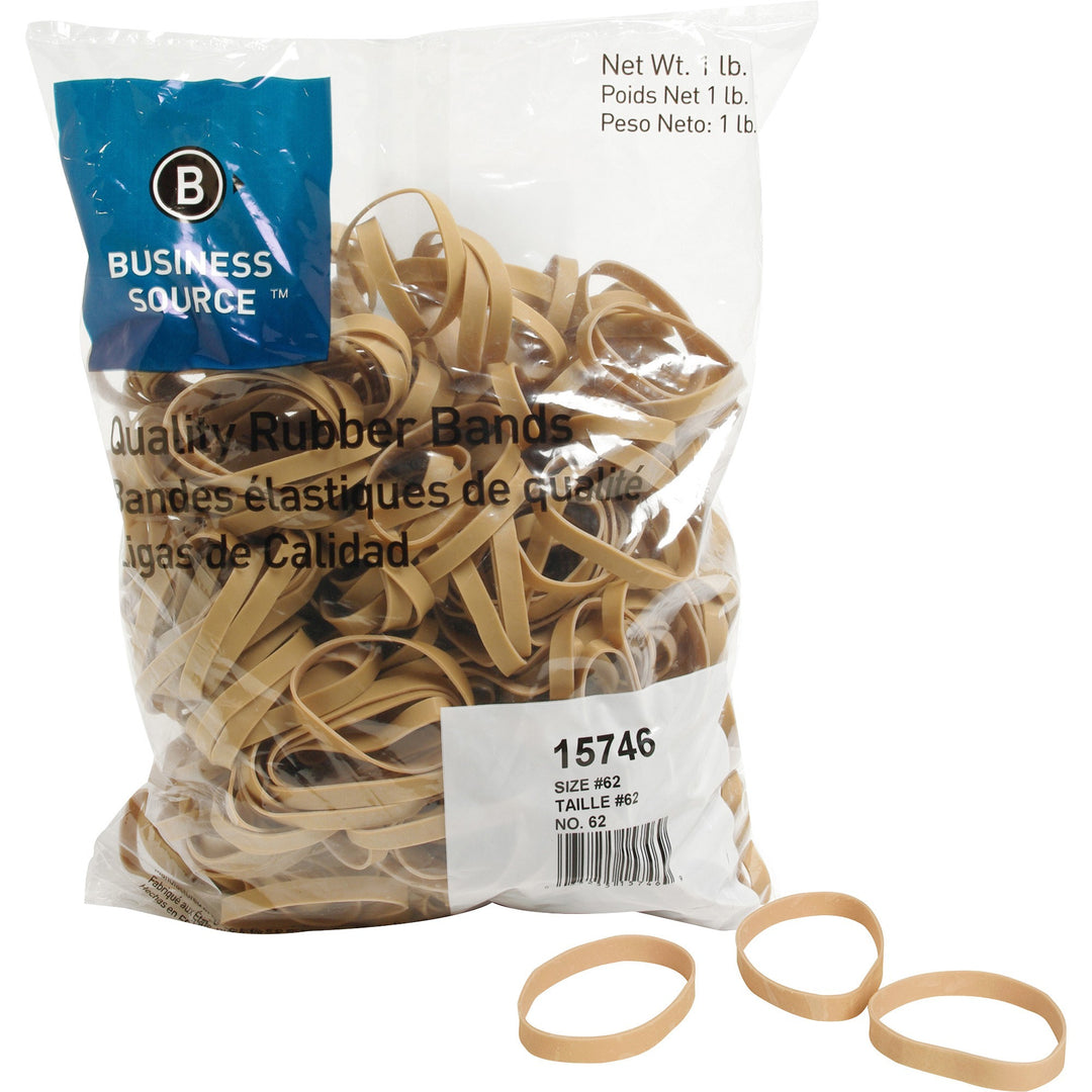 Image of Business Source Rubber Bands,Size 62,1 lb./BG,2-1/2"x1/4",Natural Crepe