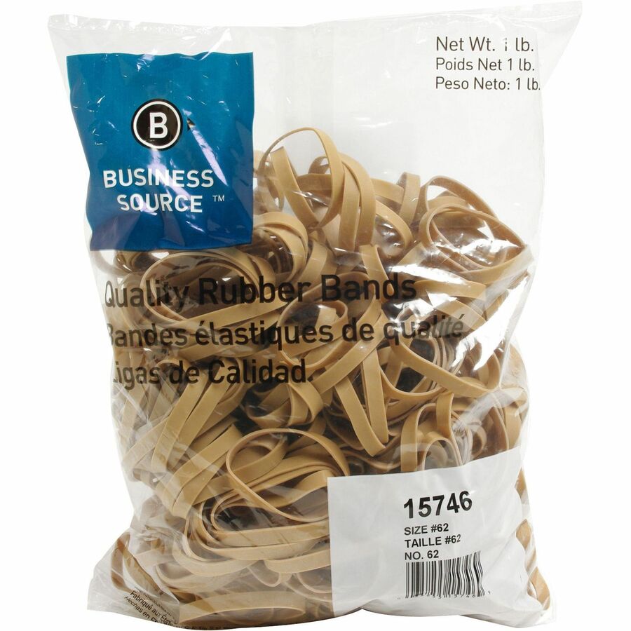 Image of Business Source Rubber Bands,Size 62,1 lb./BG,2-1/2"x1/4",Natural Crepe