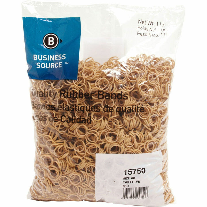 Image of Business Source Rubber Bands,Size 8,1 lb./BG,7/8"x1/16",Natural Crepe