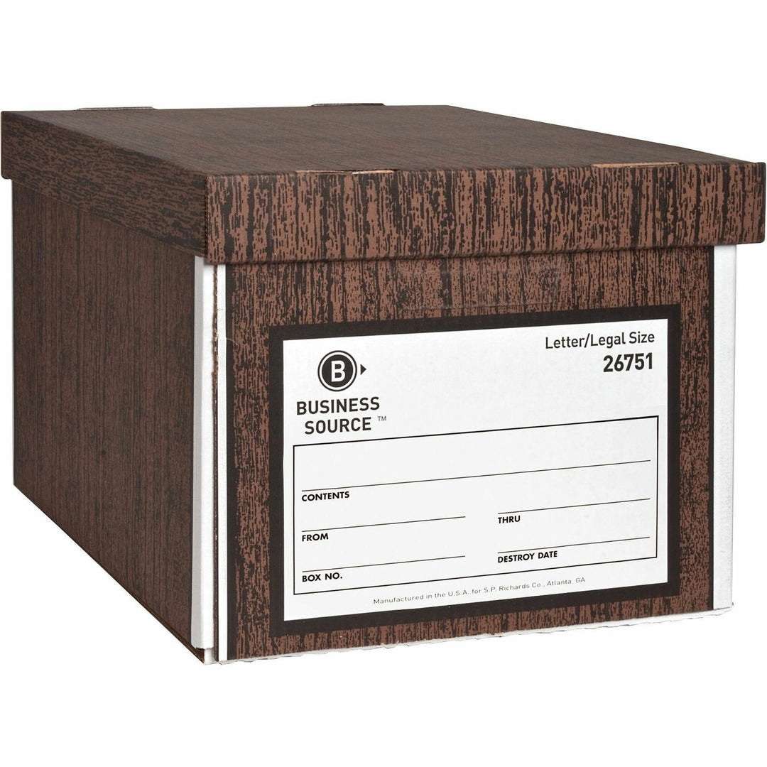 Image of Business Source Storage Boxes, w/Lid, Ltr/Lgl,650 lb, 10"x12"x15" 12/CT, WN