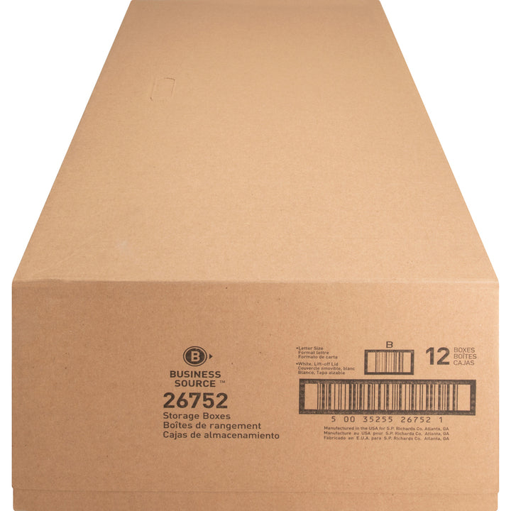 Image of Business Source Storage Boxes, Ltr, 500 lb, 12"x24"x10", 12/CT, White