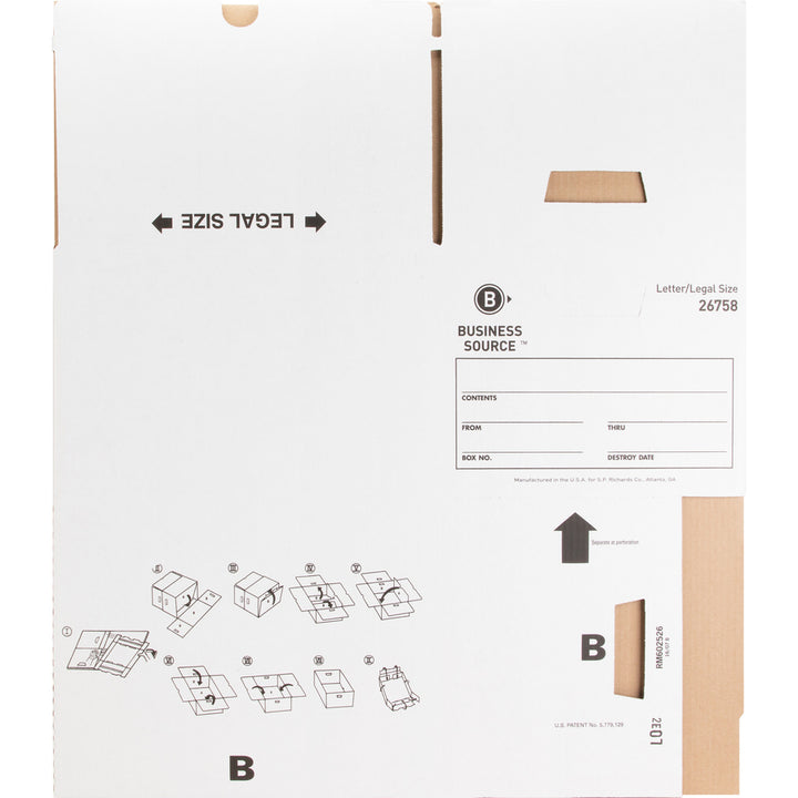 Image of Business Source Storage Boxes, Ltr/Legal, 650 lb, 12"x15"x10", 12/CT, White