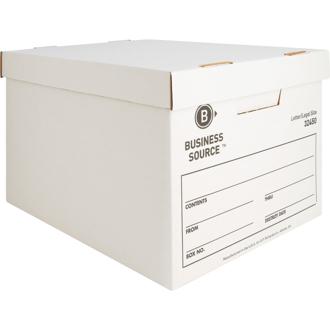 Image of Business Source Storage Boxes, Ltr/Legal, 400 lb, 12"x15"x10", 12/CT, White