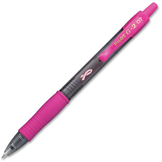 Image of G2 31331 Gel Rollingball Pens, 0.7 mm Fine Pen Point, Refillable, Retractable, Black Ink, Gel-based, Pink, Black Barrel, 2 / Pack