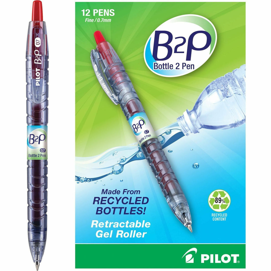 Image of Pilot® B2p Bottle-2-Pen Recycled Gel Pen, Retractable, Fine 0.7 Mm, Red Ink, Translucent Blue Barrel