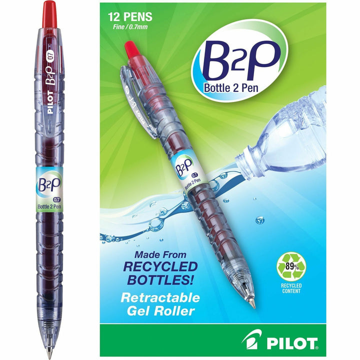 Image of Pilot® B2p Bottle-2-Pen Recycled Gel Pen, Retractable, Fine 0.7 Mm, Red Ink, Translucent Blue Barrel