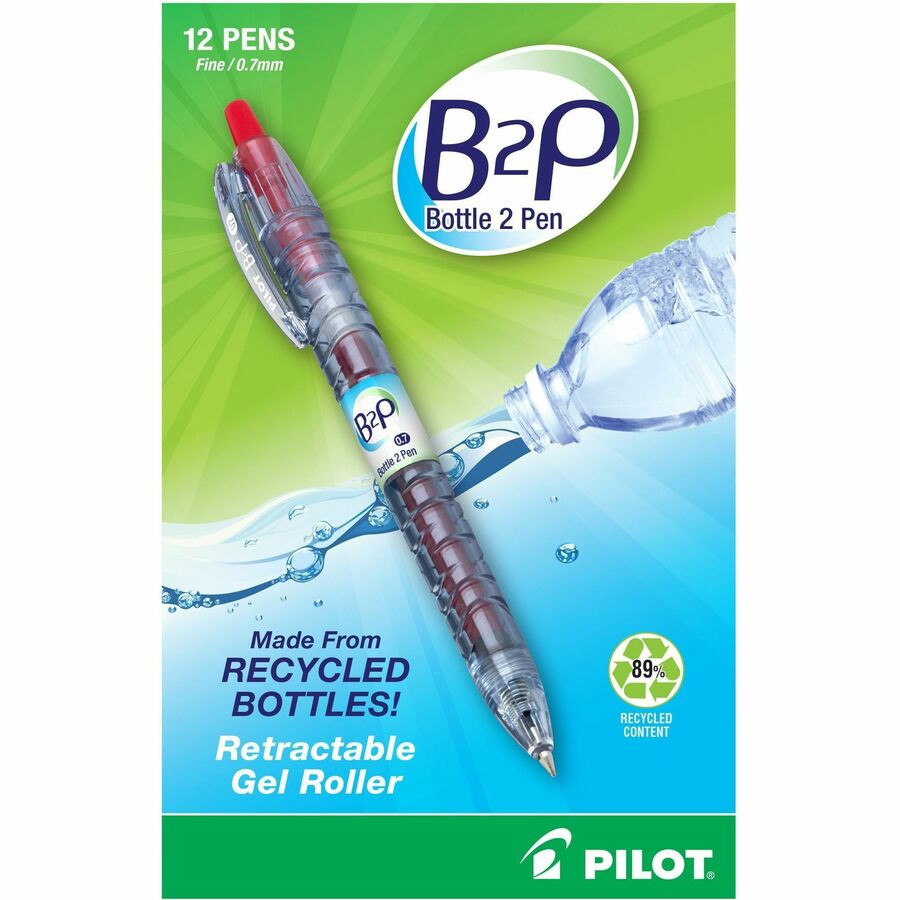 Image of Pilot® B2p Bottle-2-Pen Recycled Gel Pen, Retractable, Fine 0.7 Mm, Red Ink, Translucent Blue Barrel
