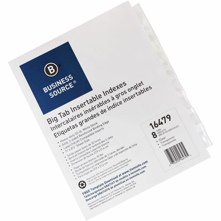 Image of Business Source Index Dividers,11"x8-1/2",8/ST, White Stock/Clear Tabs