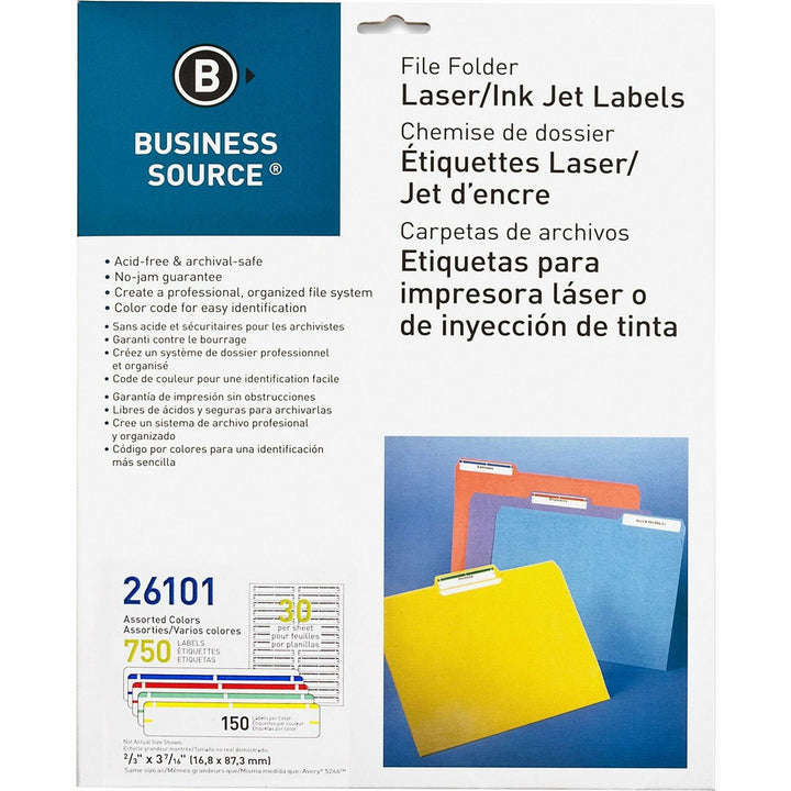 Image of Business Source File Folder Labels,Laser/Inkjet,2/3"x3-7/16",750/PK,AST
