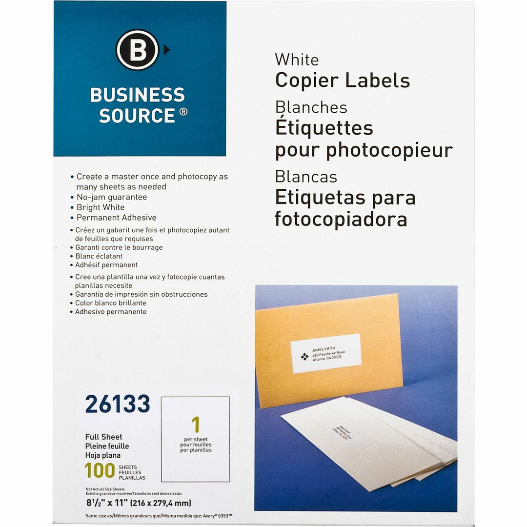 Image of Business Source Full Sheet Labels, 8-1/2"x11", 100/PK, White