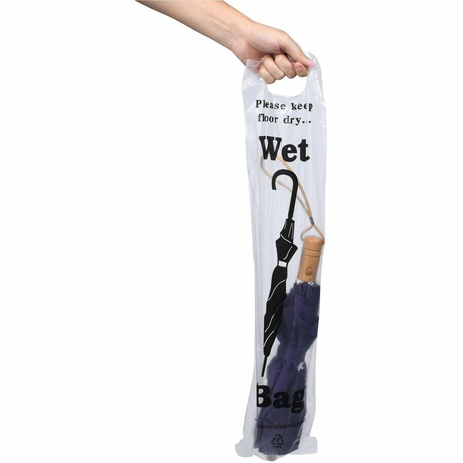 Image of Tatco 57010 Wet Umbrella Bags, 31" L x 7" Width, Clear, Black, Plastic, Umbrella, 1 Carton