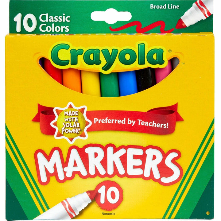 Image of Crayola 58-7722 Classic Colors Broad Line Markers, Brown, Purple, Red, Orange, Yellow, Green, Black, Gray, Pink, Blue Ink, 10 / Set