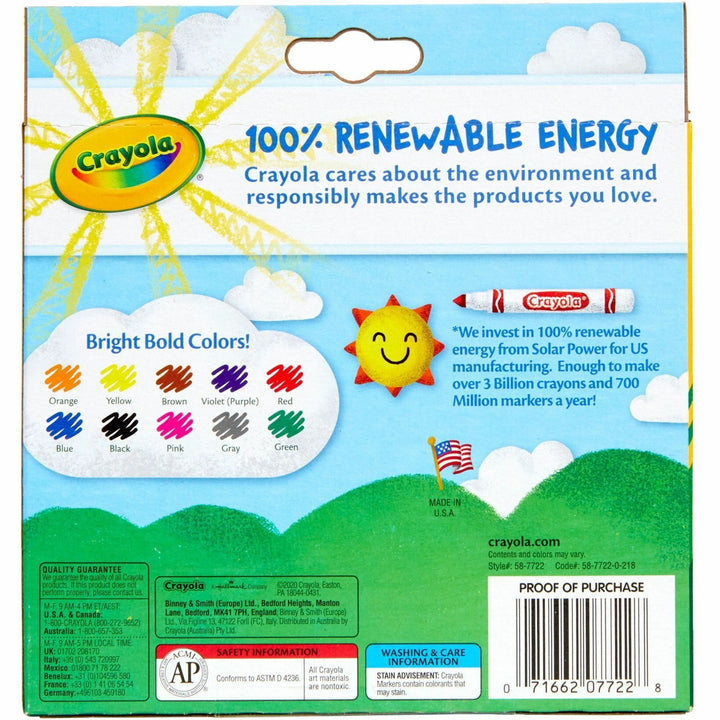 Image of Crayola 58-7722 Classic Colors Broad Line Markers, Brown, Purple, Red, Orange, Yellow, Green, Black, Gray, Pink, Blue Ink, 10 / Set