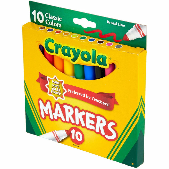 Image of Crayola 58-7722 Classic Colors Broad Line Markers, Brown, Purple, Red, Orange, Yellow, Green, Black, Gray, Pink, Blue Ink, 10 / Set