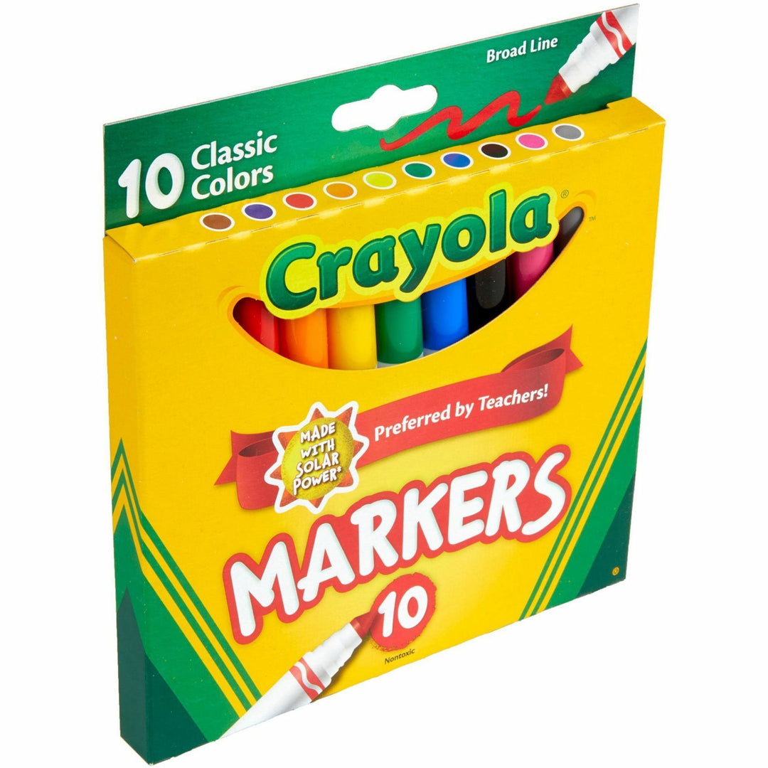 Image of Crayola 58-7722 Classic Colors Broad Line Markers, Brown, Purple, Red, Orange, Yellow, Green, Black, Gray, Pink, Blue Ink, 10 / Set