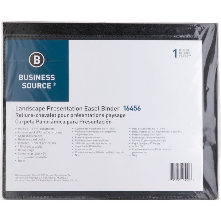 Image of Business Source Presentatn Binder, w/10 Sht Protectors,1" Cap.,8-1/2"x11",BK