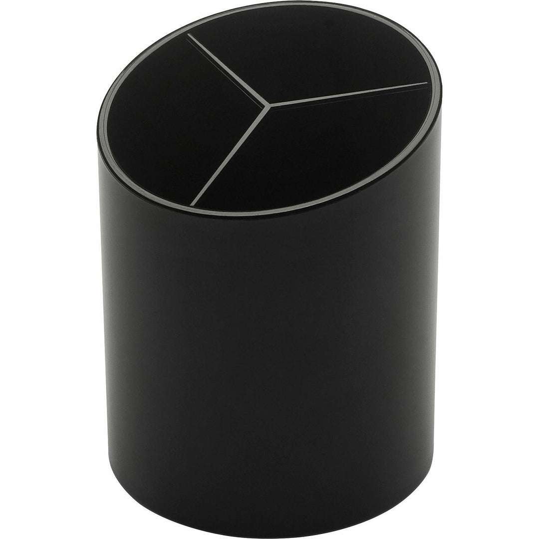 Image of Business Source Large Pencil Cup, 3 Compartments, 3"x3"x4-1/8", Black