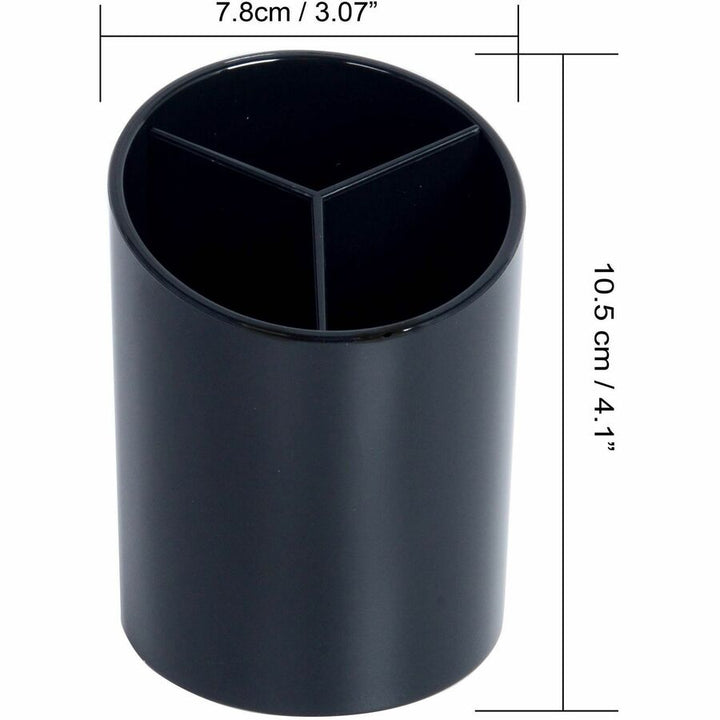 Image of Business Source Large Pencil Cup, 3 Compartments, 3"x3"x4-1/8", Black