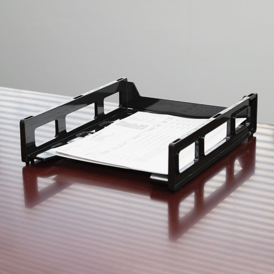 Image of Business Source Letter Tray,Front Load,Stackable,10-1/2"x12-1/2"x3",Black